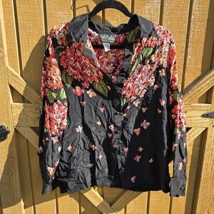 Bob Mackie Black and Red Floral Blouse